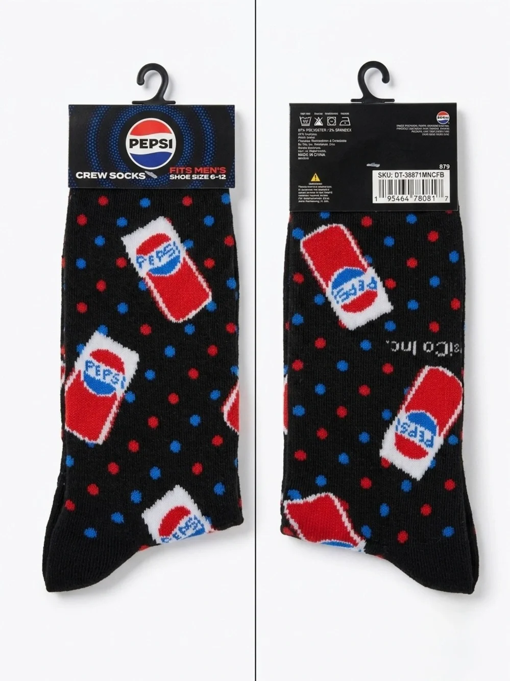 Pepsi Men's Crew Socks Size 6-12 NWT New With Tags